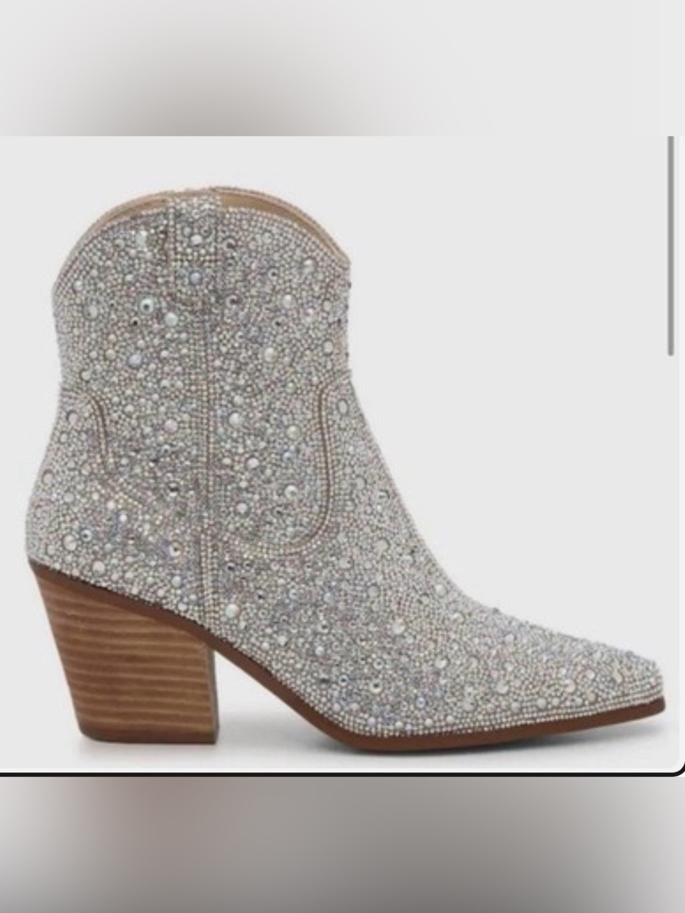 Betsey Johnson Silver Crystal & Pearl Embellished Ankle Bootie - Picture 2 of 8